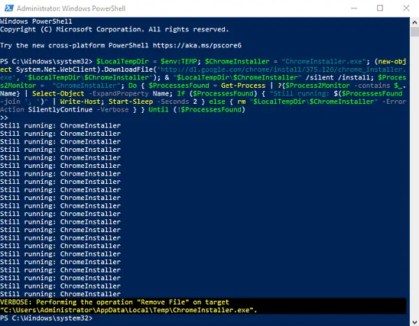 Install Google Chrome using Windows PowerShell