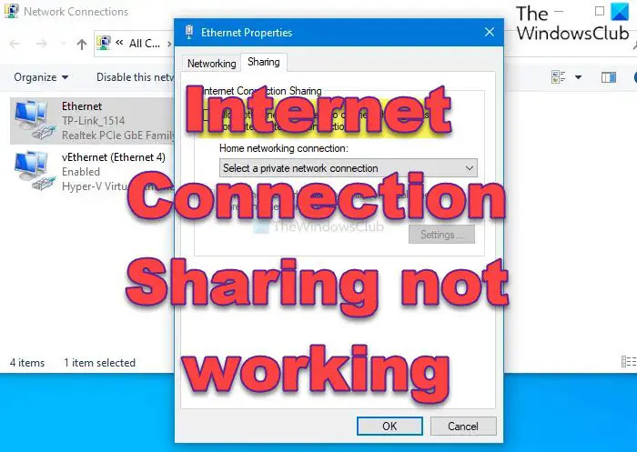 Internet Connection Sharing not working