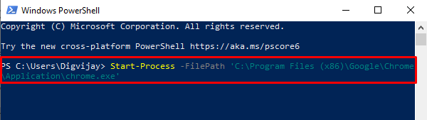 Open Chrome using PowerShell Command