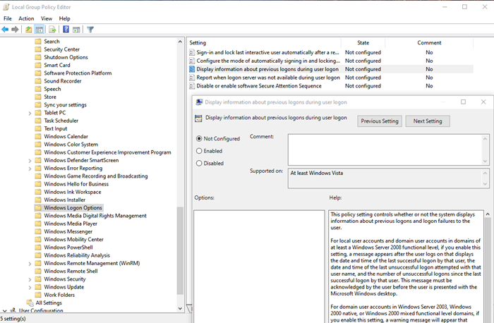 Group Policy Method to disable the Security policies interactive sign-in message