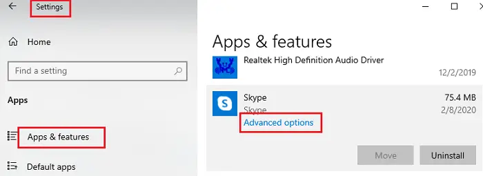 Skype advanced options