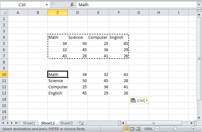 Transpose columns and rows