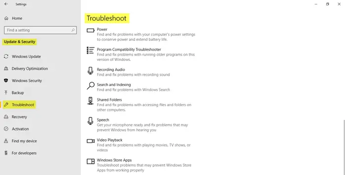 Windows Update & Security Settings in Windows 10