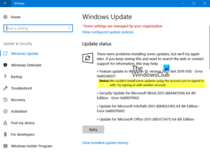 We couldn't install updates install using the account (0x80246017)