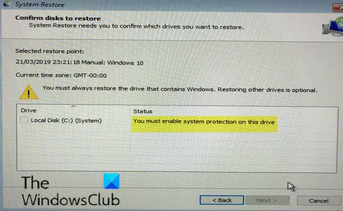 You must enable system protection on this drive - System Restore error