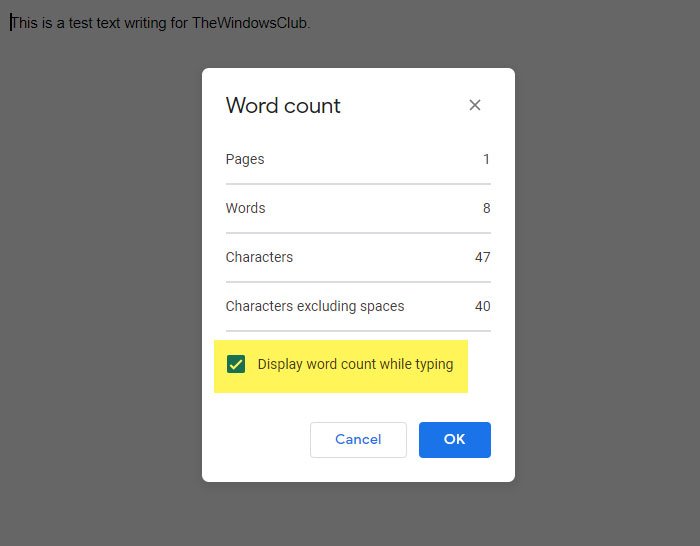 How to always display word count in Google Docs