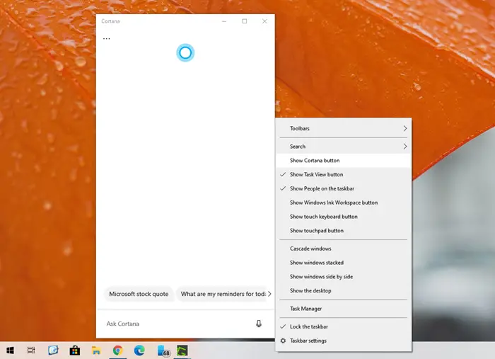 Disable Cortana & Search Box in Windows 10