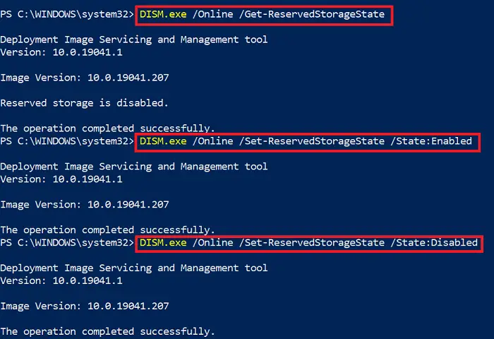 DISM Commands to Enable or Disable Reserved Storage in Windows 10