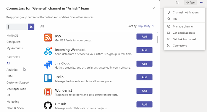 microsoft teams connectors