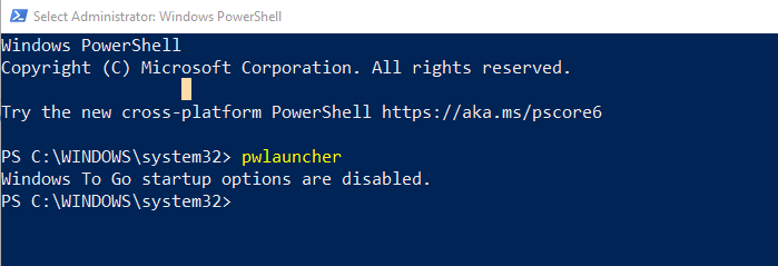 pwlauncher Windows to go to startup option