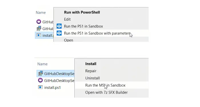 Test PS1, EXE, MSI installer in Windows Sandbox