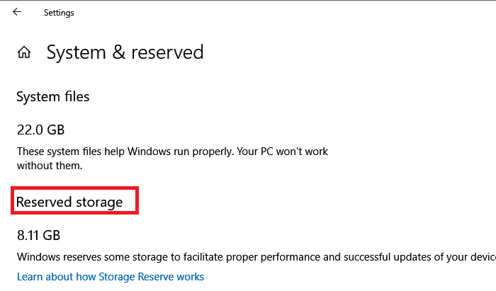 system and reserved storage windows