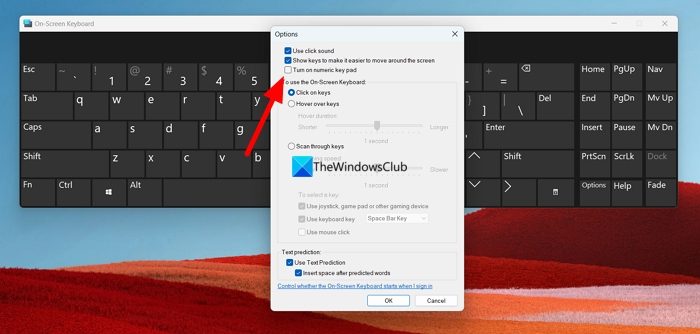 turn on Num Lock on On-Screen Keyboard