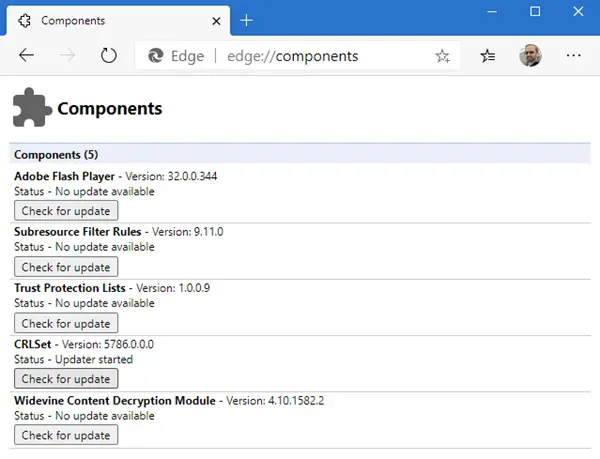 update individual components of Microsoft Edge