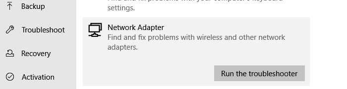 Network adapter run troubleshooter