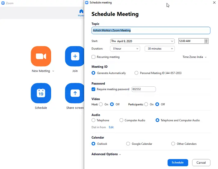 zoom schedule meeting