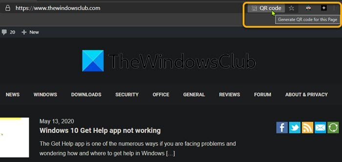 enable QR code generator in Microsoft Edge