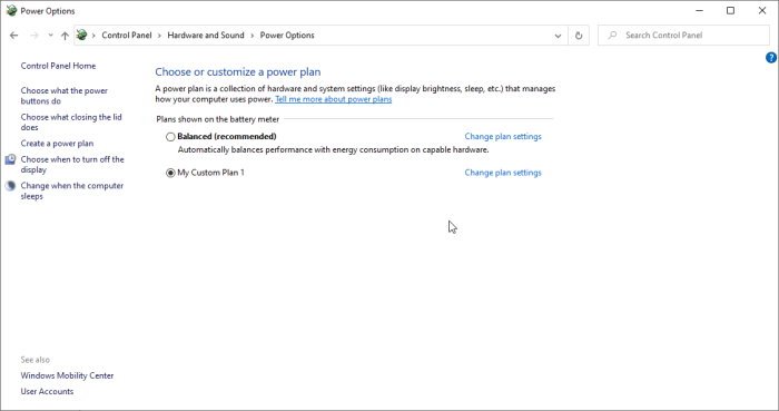 Windows 10 Power Plan Choice 