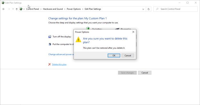 How to deleta a power plan in Windows 10