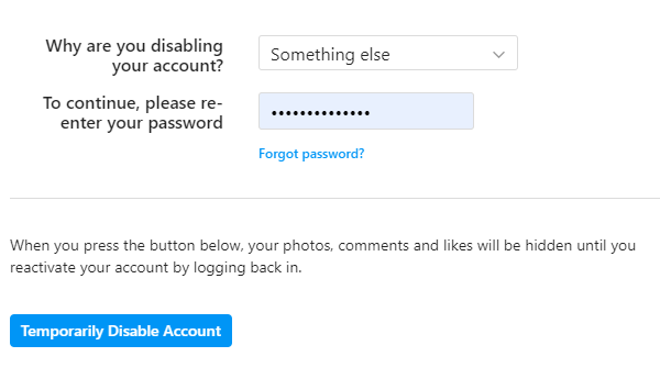 How to disable Instagram account