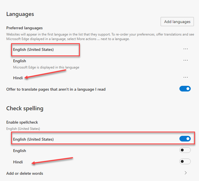 Microsoft Edge Add language spellcheck