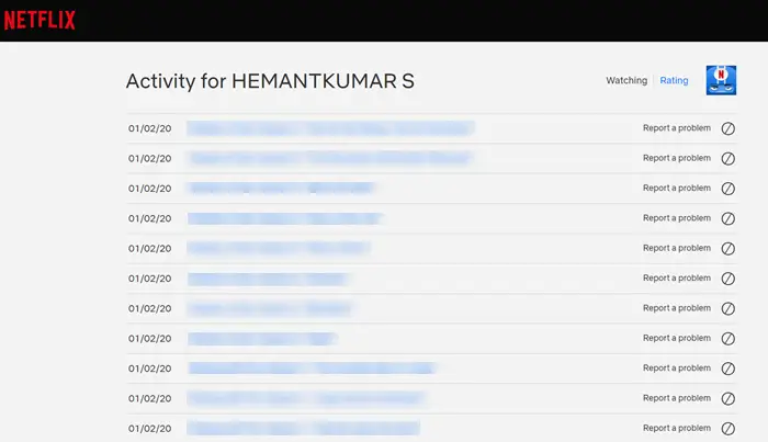 View & download Netflix history via Viewing Activity