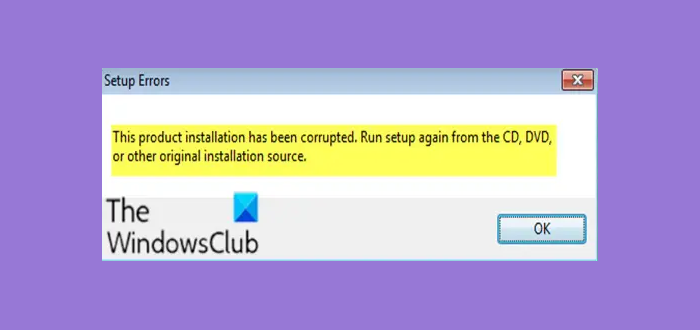Office error This product installation has been corrupted