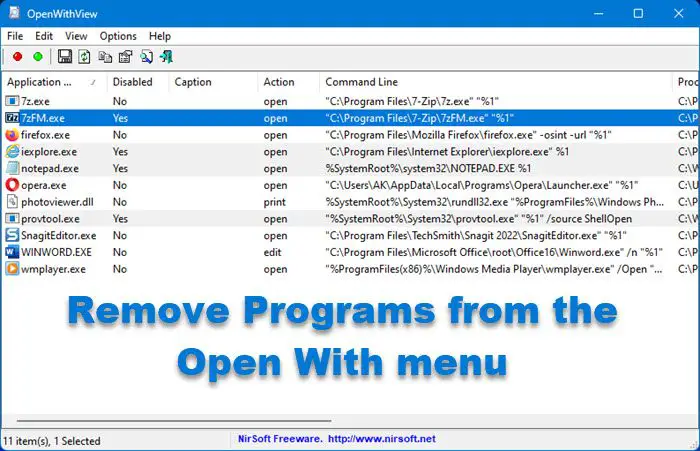 Eemove Programs from the Open With menu