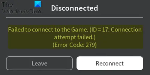 Roblox Code Error 279