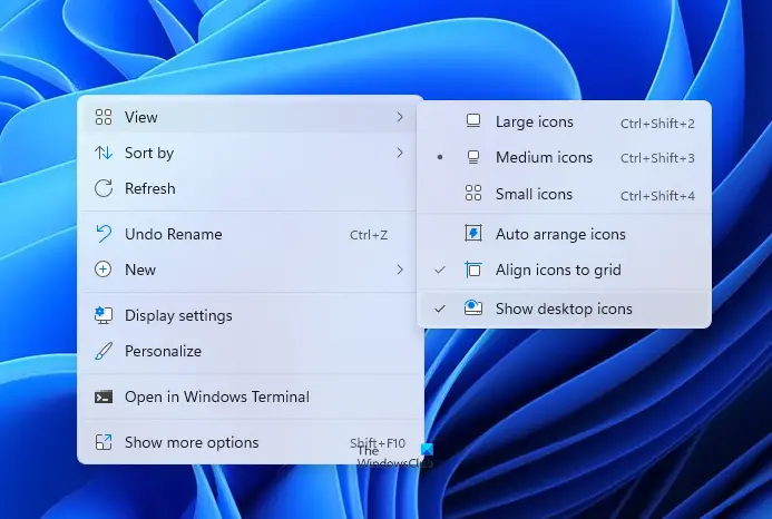 Unhide or Hide Desktop icons in Windows