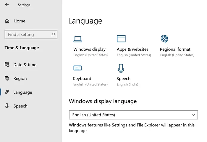 Windows 10 Language Settings