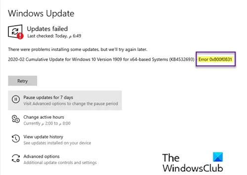 Windows 10 Update error 0x800f0831