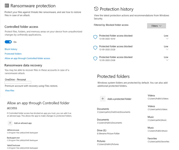 Windows Security Settings in Windows 10