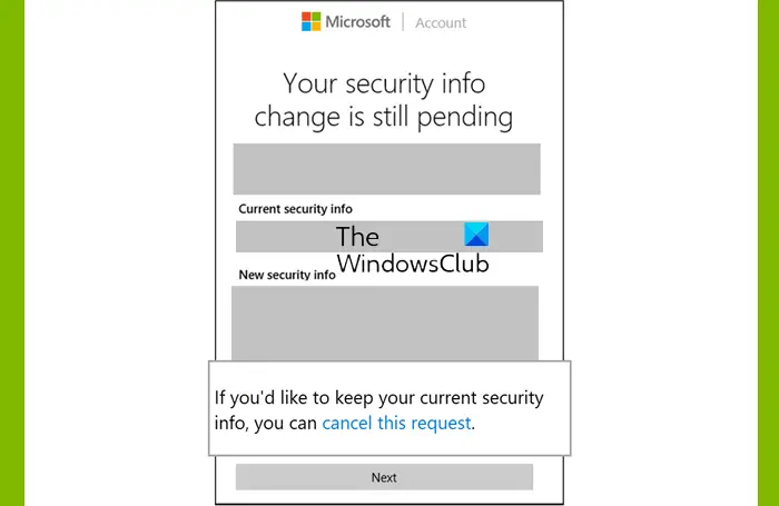Your security info change is still pending