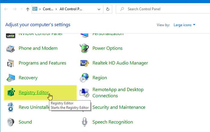 add Registry Editor to Control Panel