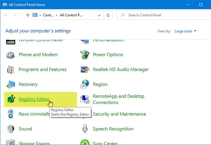 How to add Registry Editor to Control Panel in Windows 10