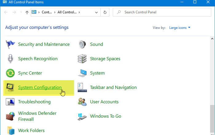 How to add System Configuration to Control Panel