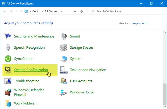 Add System Configuration Tool to Control Panel