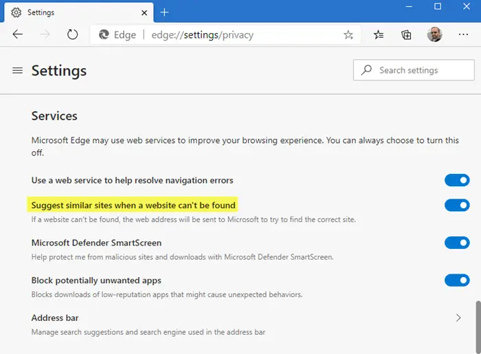 Make Edge suggest similar sites when a website can t be found - 99