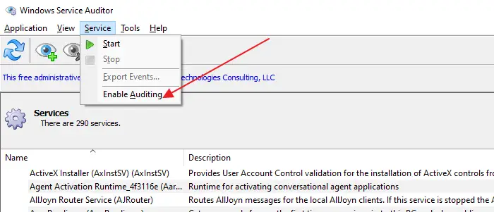 enable auditing advanced windows services