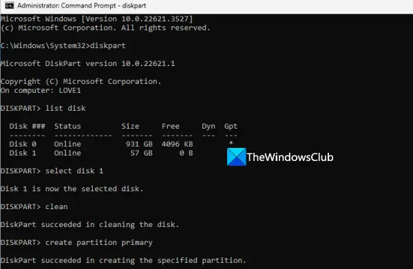 format disk using diskpart