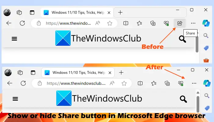 hide share button microsoft edge