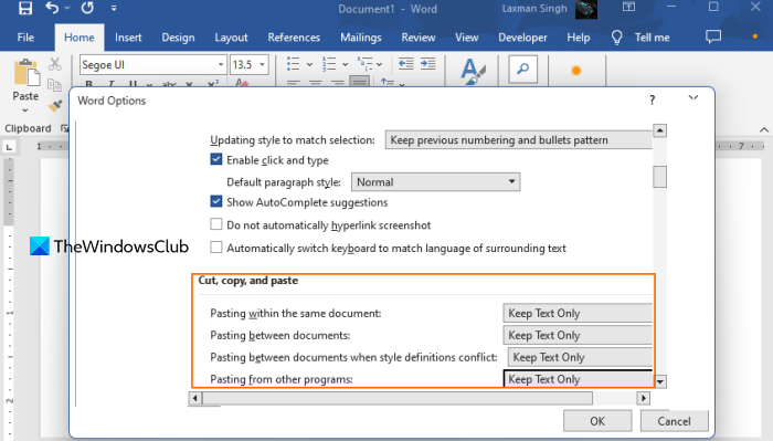 keep text only when paste word