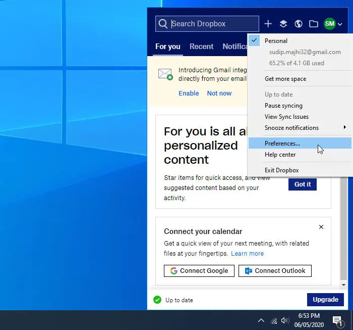 dropbox support reinstall on windows 10