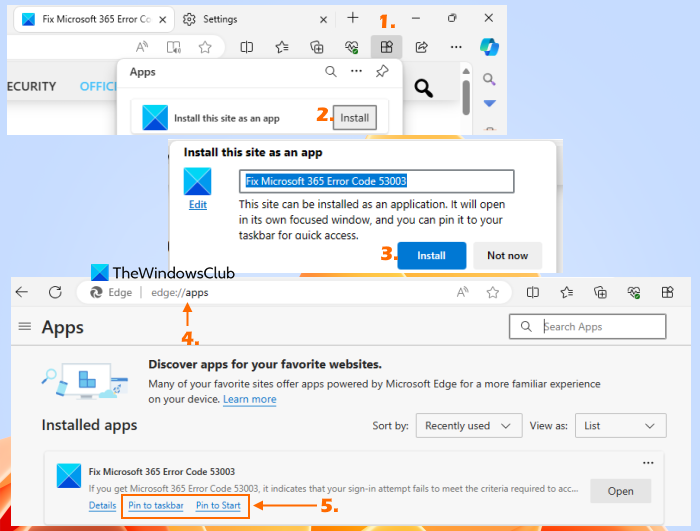 pin website using apps button