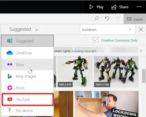 Search & add Content to Microsoft Sway