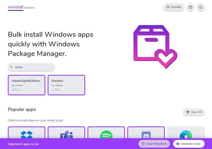 Bulk install Windows apps with Winstall