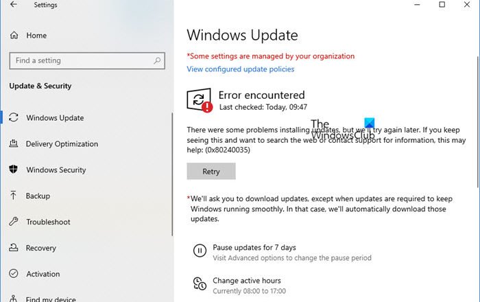 Windows Update Error 0x80240035