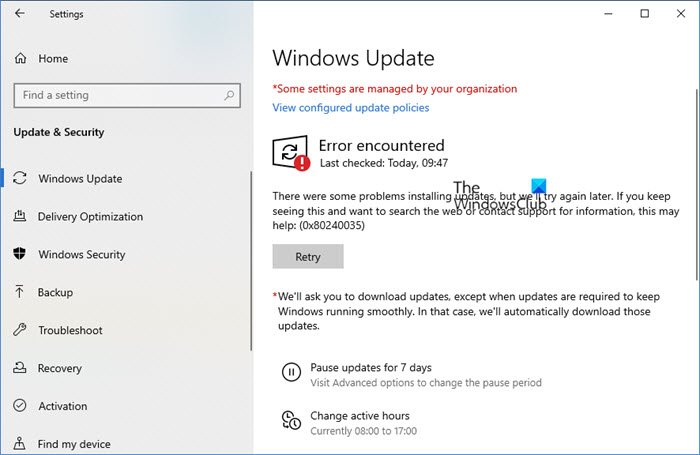 Windows Update Error 0x80240035
