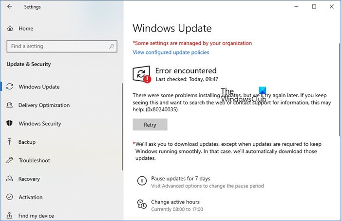 Fix Windows Update Error 0x80240035